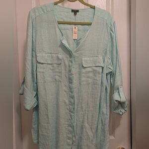 Talbots Aqua Linen Blouse/Tunic